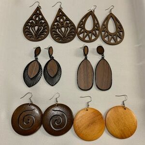 6 Pair Wooden Earrings